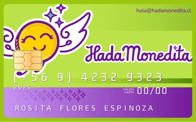 Tarjeta del Banco HadaMonedita a nombre de Rosita Flores Espinoza